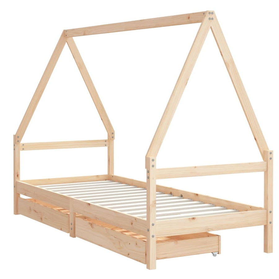 Kids Bed Frame with Drawers 90x190 cm Solid Wood Pine