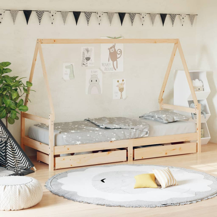 Kids Bed Frame with Drawers 90x190 cm Solid Wood Pine