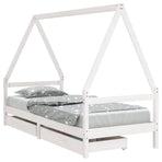 Kids Bed Frame with Drawers White 90x190 cm Solid Wood Pine, Storage
