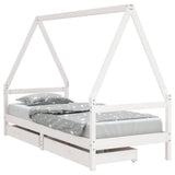Kids Bed Frame with Drawers White 90x190 cm Solid Wood Pine - Front View