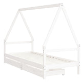 Kids Bed Frame with Drawers White 90x190 cm Solid Wood Pine - Side View