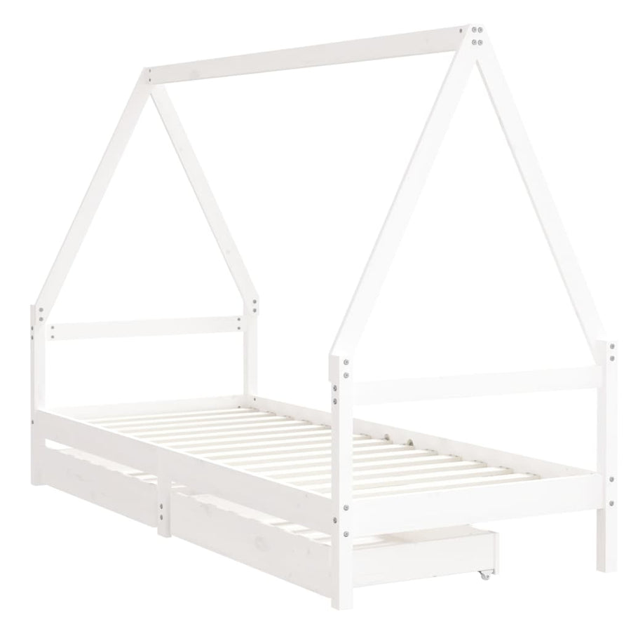Kids Bed Frame with Drawers White 90x190 cm Solid Wood Pine, image 3
