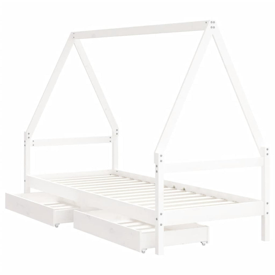 Kids Bed Frame with Drawers White 90x190 cm Solid Wood Pine, image 4