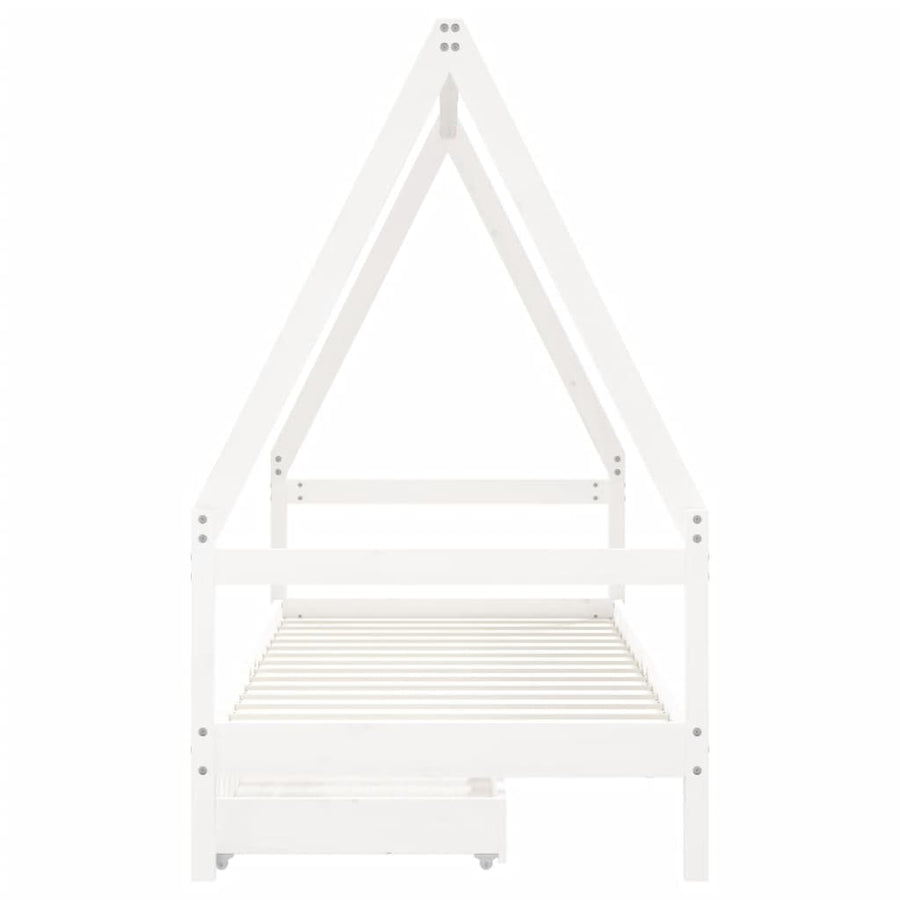 Kids Bed Frame with Drawers White 90x190 cm Solid Wood Pine, image 5