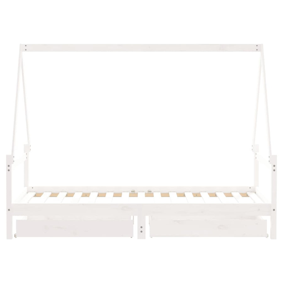 Kids Bed Frame with Drawers White 90x190 cm Solid Wood Pine, image 6