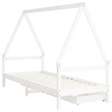 Kids Bed Frame with Drawers White 90x190 cm Solid Wood Pine - Close-Up Angle