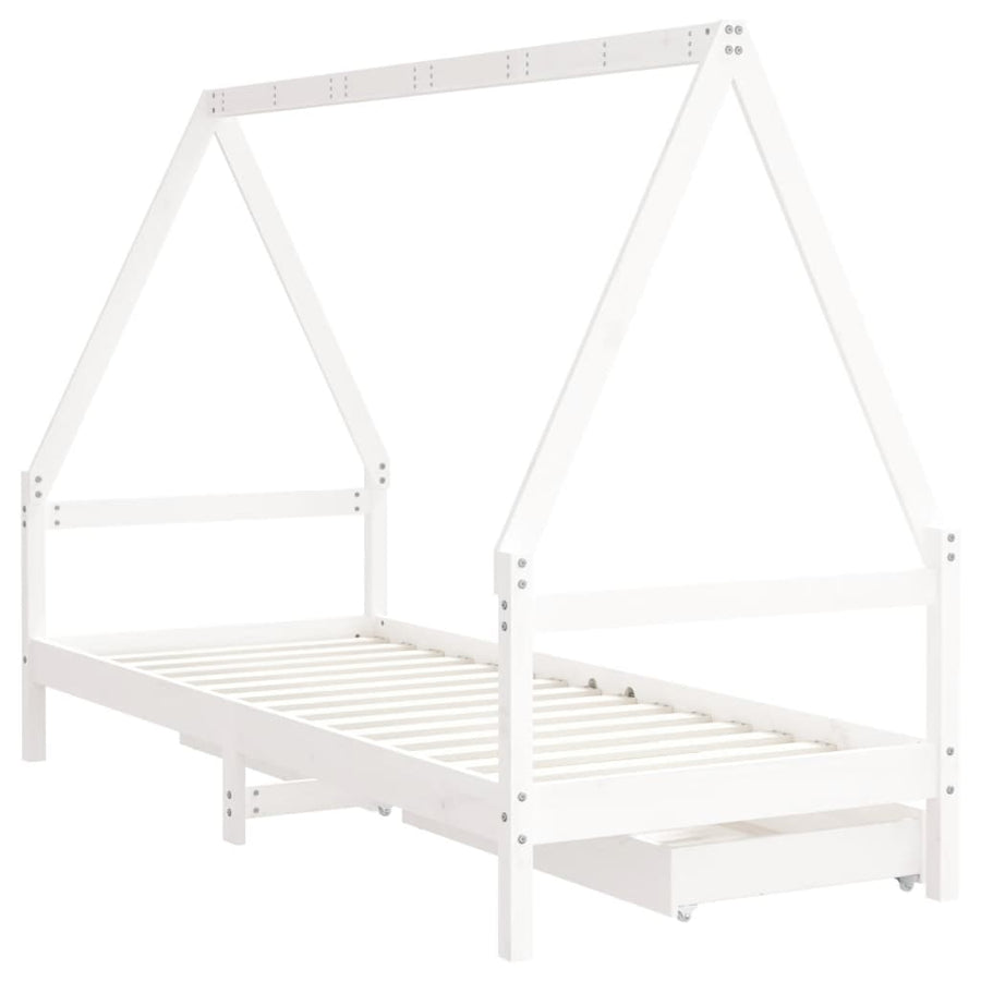 Kids Bed Frame with Drawers White 90x190 cm Solid Wood Pine, image 7