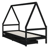 Kids Bed Frame with Drawers Black 90x190 cm Solid Wood Pine - Side View