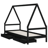 Kids Bed Frame with Drawers Black 90x190 cm Solid Wood Pine - Top-Down View