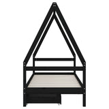 Kids Bed Frame with Drawers Black 90x190 cm Solid Wood Pine - 45-Degree Angle