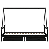 Kids Bed Frame with Drawers Black 90x190 cm Solid Wood Pine - Rear View