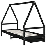 Kids Bed Frame with Drawers Black 90x190 cm Solid Wood Pine - Close-Up Angle