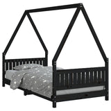Kids Bed Frame Black 90x190 cm Solid Wood Pine - Front View