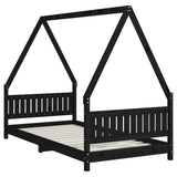 Kids Bed Frame Black 90x190 cm Solid Wood Pine - Rear View