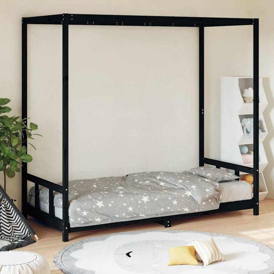 Kids Bed Frame Black 90x190 cm Solid Wood Pine
