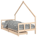 Kids Bed Frame with Drawers 90x190 cm Solid Wood Pine - Front View