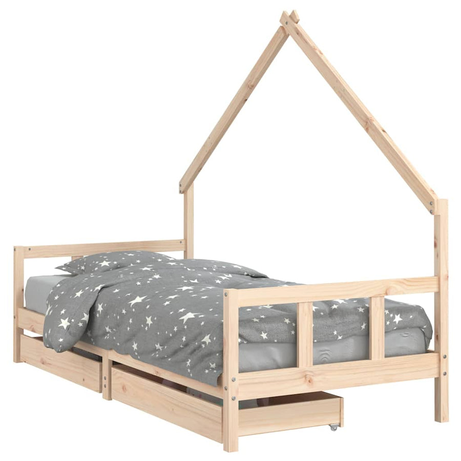 Kids Bed Frame with Drawers 90x190 cm Solid Wood Pine, Storage