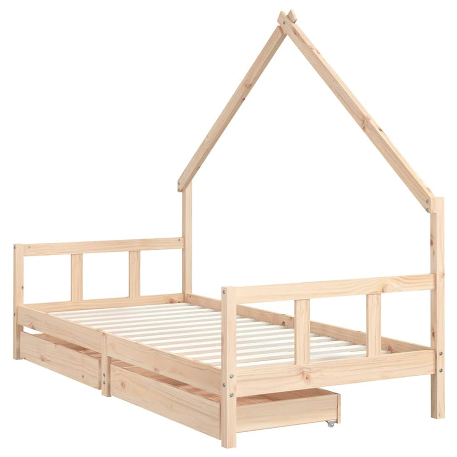 Kids Bed Frame with Drawers 90x190 cm Solid Wood Pine, image 4