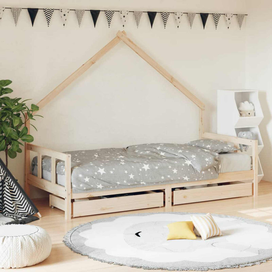 Kids Bed Frame with Drawers 90x190 cm Solid Wood Pine, image 3