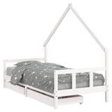 Kids Bed Frame with Drawers White 90x190 cm Solid Wood Pine - Front View