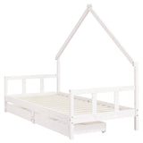 Kids Bed Frame with Drawers White 90x190 cm Solid Wood Pine - Side View