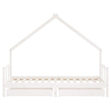 Kids Bed Frame with Drawers White 90x190 cm Solid Wood Pine - 45-Degree Angle