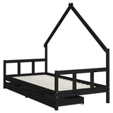 Kids Bed Frame with Drawers Black 90x190 cm Solid Wood Pine - Side View