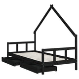 Kids Bed Frame with Drawers Black 90x190 cm Solid Wood Pine - Top-Down View