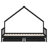 Kids Bed Frame with Drawers Black 90x190 cm Solid Wood Pine - 45-Degree Angle