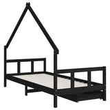 Kids Bed Frame with Drawers Black 90x190 cm Solid Wood Pine - Close-Up Angle