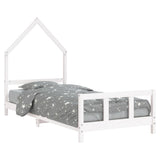Kids Bed Frame White 92x187 cm Single Solid Wood Pine - Front View