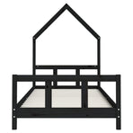 Kids Bed Frame Black 92x187 cm Single Solid Wood Pine
