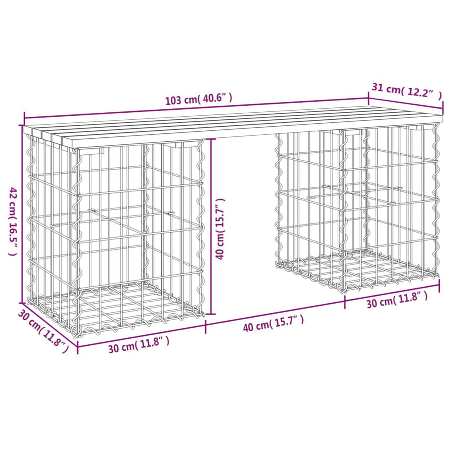 Garden Bench Gabion Design 103x31x42 cm Solid Wood Douglas
