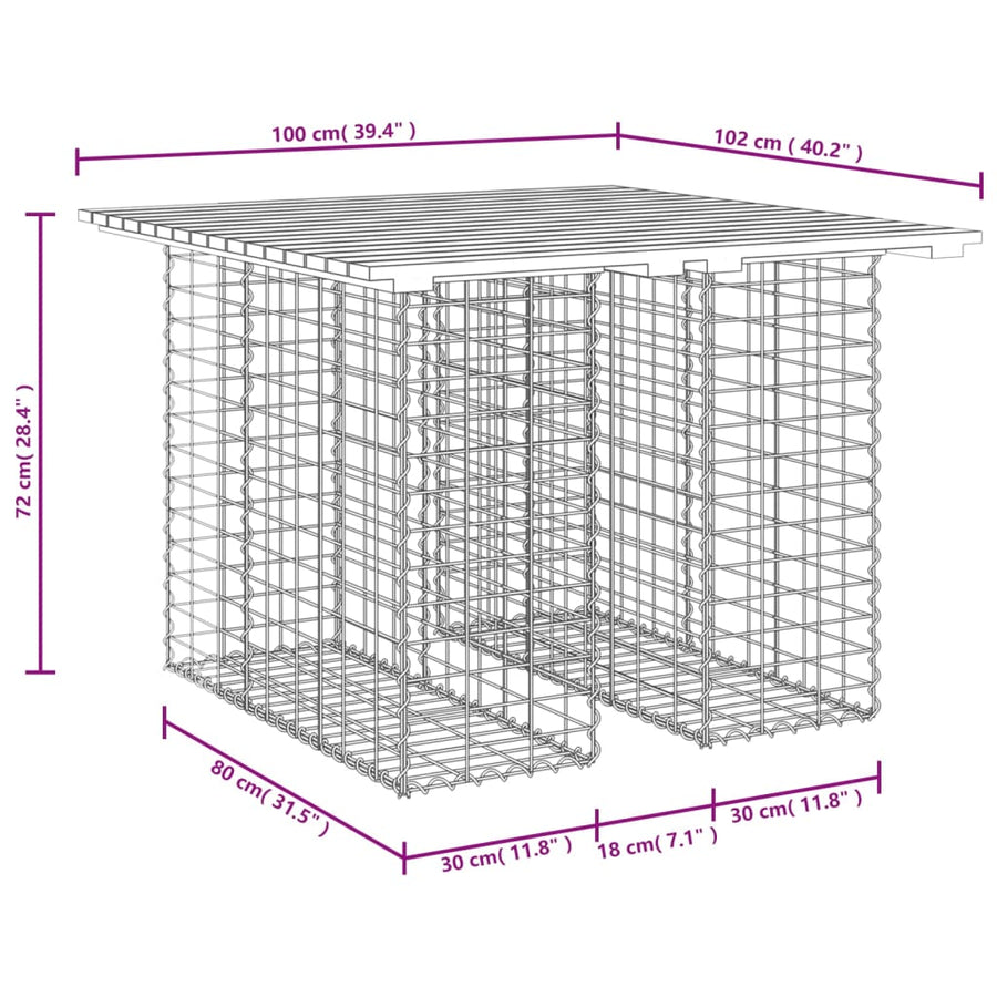 Garden Table Gabion Design 100x102x72 cm Solid Wood Pine