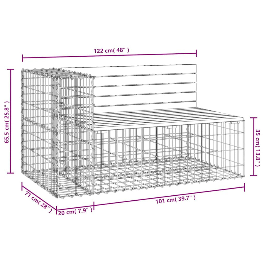 Garden Bench Gabion Design 122x71x65.5 cm Impregnated Wood Pine
