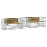 Garden Bench with Gabion Basket Impregnated Wood Pine - Front View