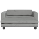 Kids Sofa with Footstool Light Grey 100x50x30 cm Velvet - Side View