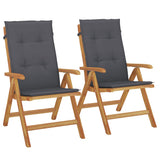 Reclining Garden Chairs with Cushions 2 pcs Solid Wood Teak - Front View