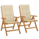Reclining Garden Chairs with Cushions 2 pcs Solid Wood Teak - Front View