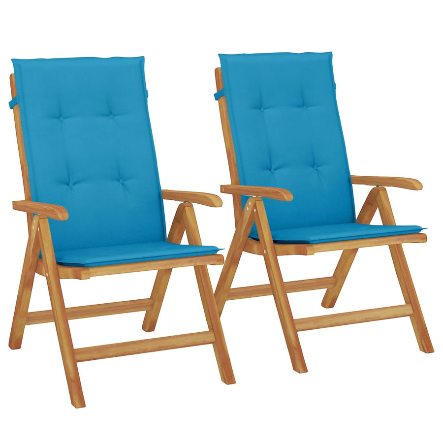 Reclining Folding Chairs with Cushions 2 pcs Solid Wood Teak