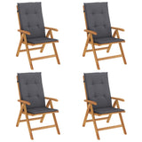 Reclining Garden Chairs with Cushions 4 pcs Solid Wood Teak - Front View