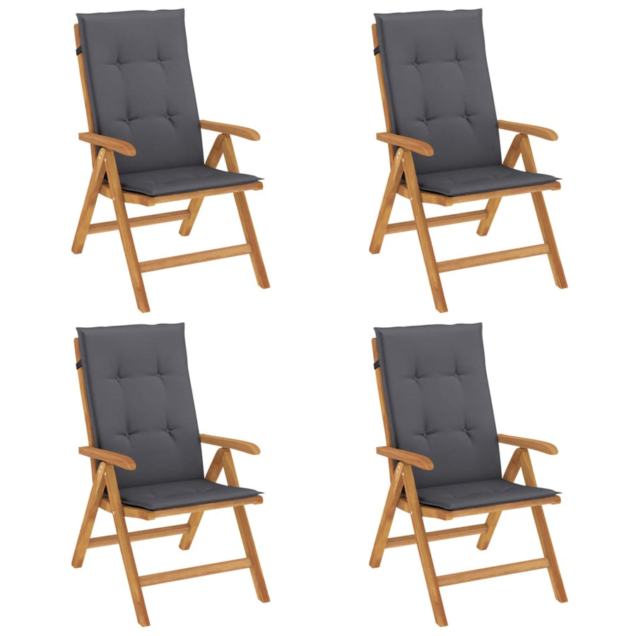 Reclining Folding Chairs with Cushions 4 pcs Solid Wood Teak