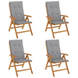 Reclining Garden Chairs with Cushions 4 pcs Solid Wood Teak - Front View