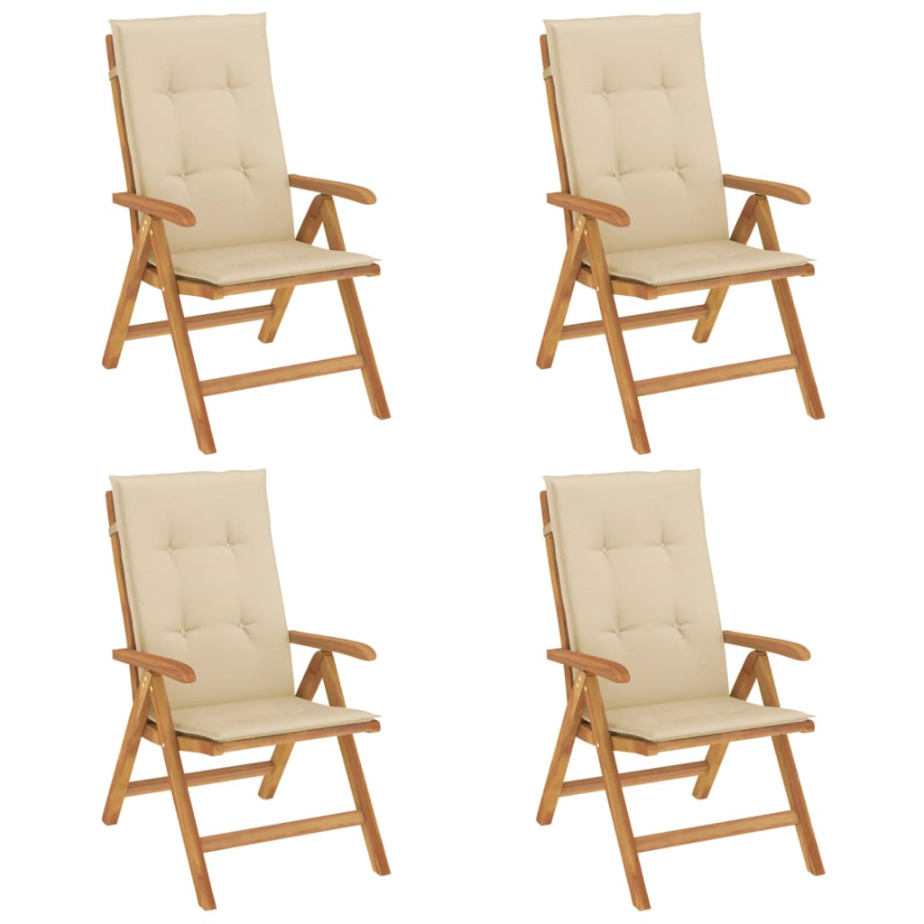 Reclining Garden Chairs with Cushions 4 pcs Solid Wood Teak