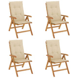 Reclining Garden Chairs with Cushions 4 pcs Solid Wood Teak - Front View