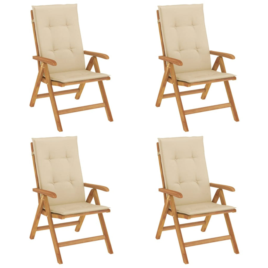 Reclining Folding Chairs with Cushions 4 pcs Solid Wood Teak