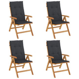 Reclining Garden Chairs with Cushions 4 pcs Solid Wood Teak - Front View