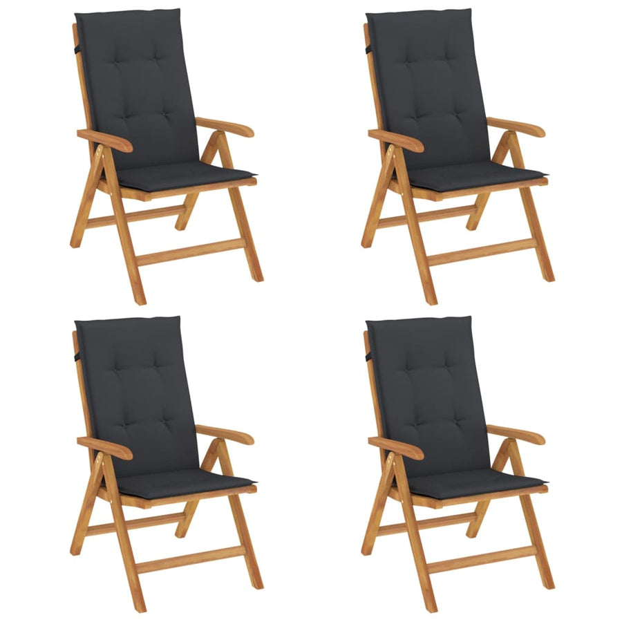 Reclining Folding Chairs with Cushions 4 pcs Solid Wood Teak