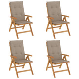 Reclining Garden Chairs with Cushions 4 pcs Solid Wood Teak - Front View