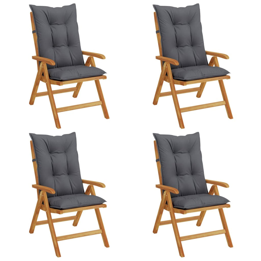 Reclining Folding Chairs with Cushions 4 pcs Solid Wood Teak